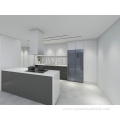 Trendy minimalist modern grey and white kitchen cabinets
